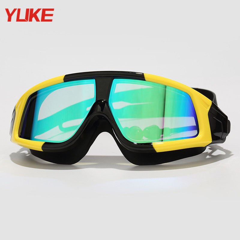 YUKE hommes femmes noir bleu rose rouge jaune coloré lunettes de natation anti-buée UV placage grand cadre myopie lunettes de natation