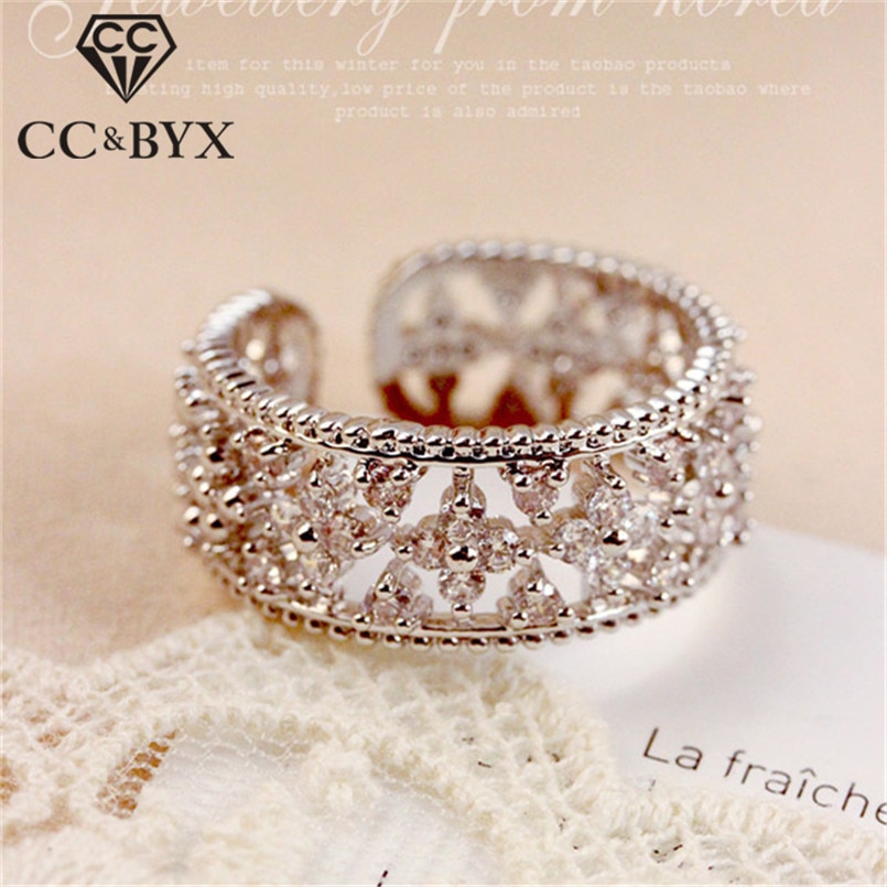 CC argent anneaux pour femmes dames trèfle creux ouvert mariée princesse mariage Bijoux bague de fiançailles Parure Bijoux Femme CC773