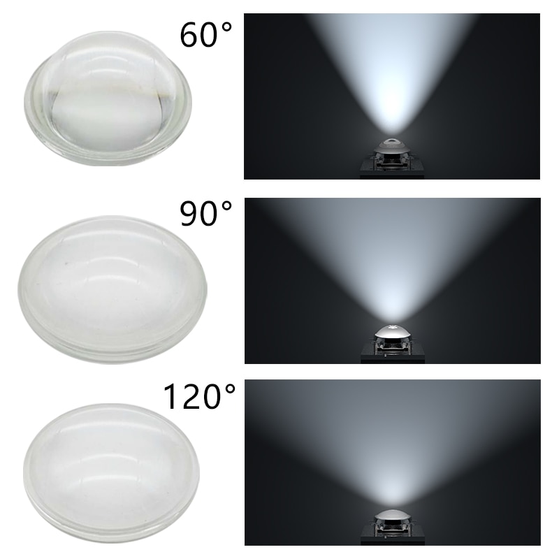 1 ensemble 60 90 120 degrés LED lentille verre optique 44mm réflecteur collimateur support fixe pour 20W 30W 50W 100W haute puissance COB puce