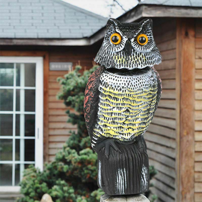 Realistic Bird Scarer Rotating Head Sound Owl Prowler Decoy Protection Repellent Pest Control Scarecrow Garden Yard Move