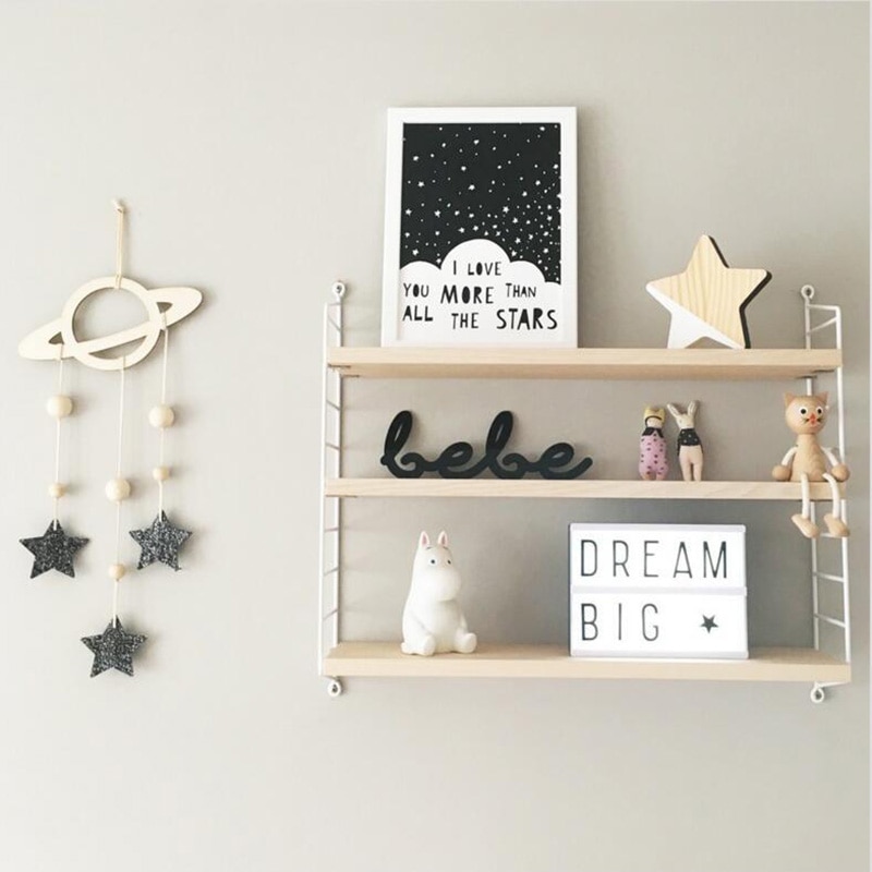Adornos colgantes de madera de estilo nórdico INS, colgante de madera con de nubes y planetas y estrellas para habitación de niños y bebés, accesorios de decoración para dormitorio infantil