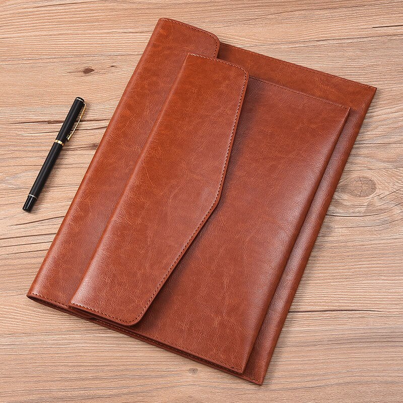 A4 A5 A6 Retro Business Leather Portable File Folder Data Package Document Bag Simplicity Magnetic Button School Office