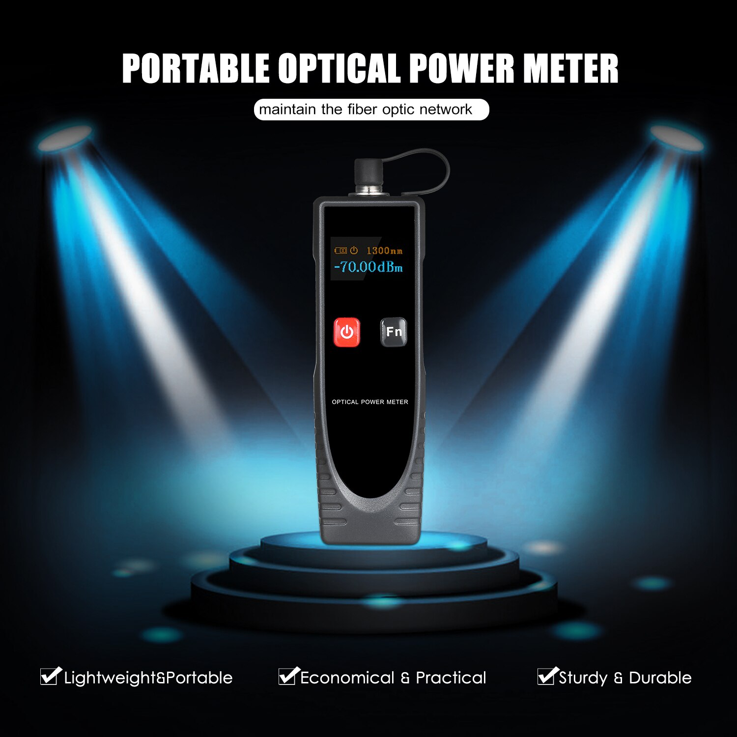 Optical Power Meter blue/grey Portable Digital Mini Light Power Meter -70~6dBm with 6 Optic Wave Length