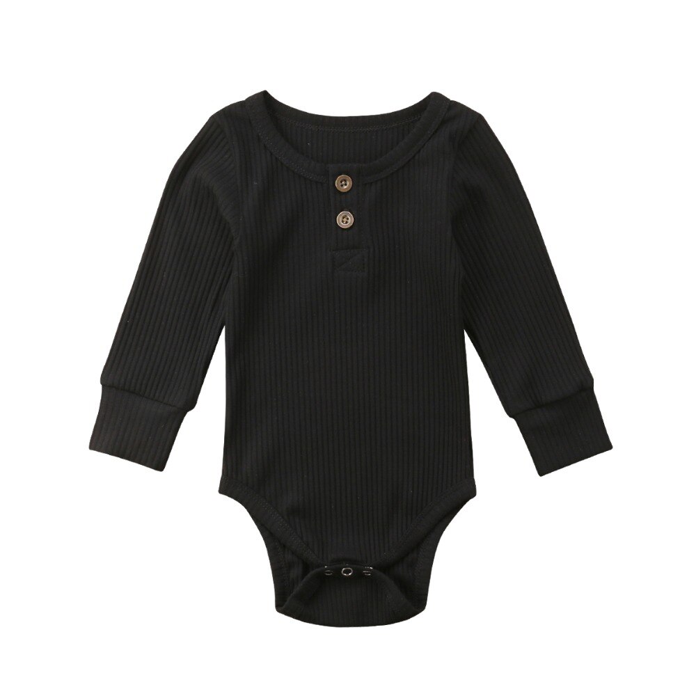 Helt nyfödd baby flicka pojke ribbad body volang i ett stycke solid jumpsuit långärmad outfit vårsoldräkt