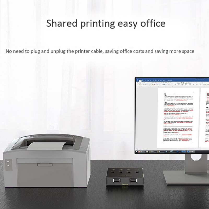 USB Printer Sharing Device 4 Computers Sharing 2 Printers 4 in 2 Out Switch Support Printer U Disk, Keyboard, Mouse