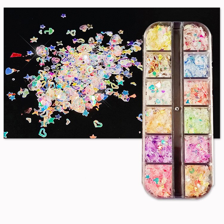 20g 3mm-8mm Sequins PVC Flat Five-pointed Star Heart Shell Mixed Loose Sequin Paillettes Sewing Craft DIY Scrapbooking