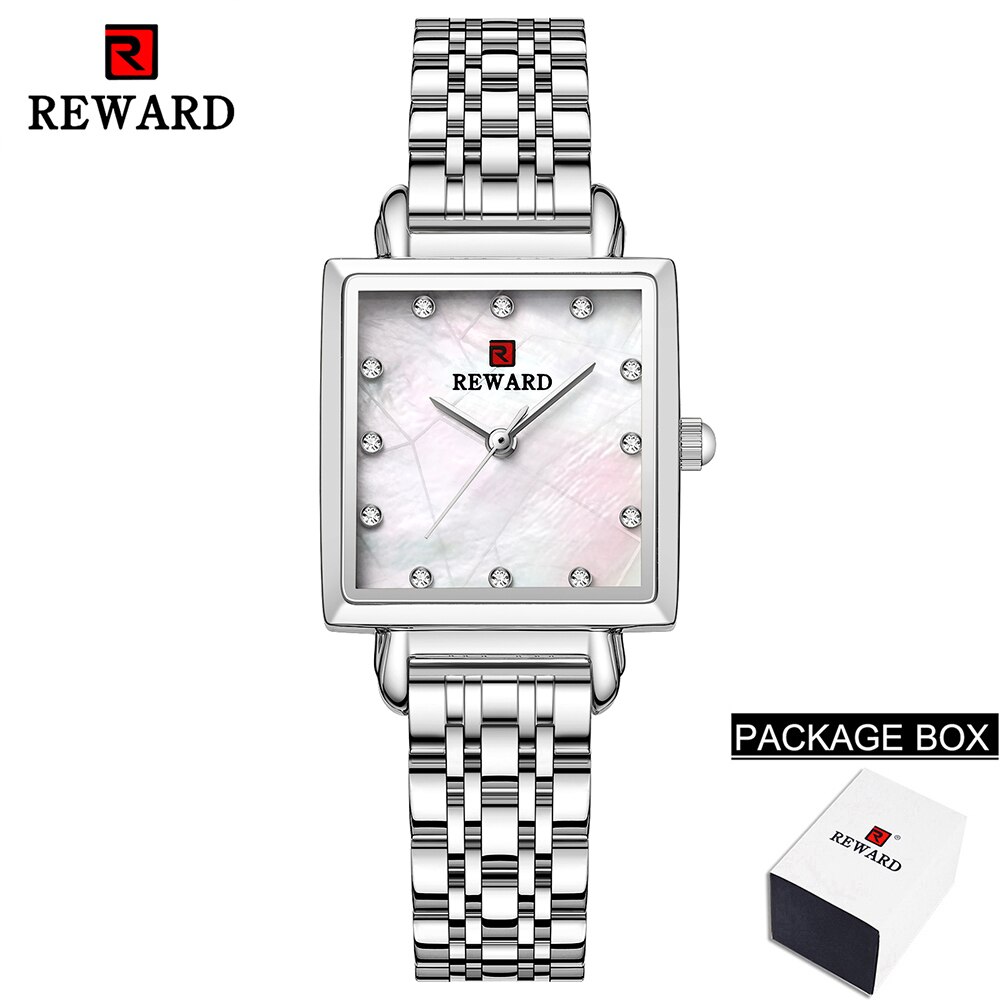 Reloj de cuarzo cuadrado para mujer, pulsera de acero inoxidable de oro rosa Simple, resistente al agua, 2022: Silver Box