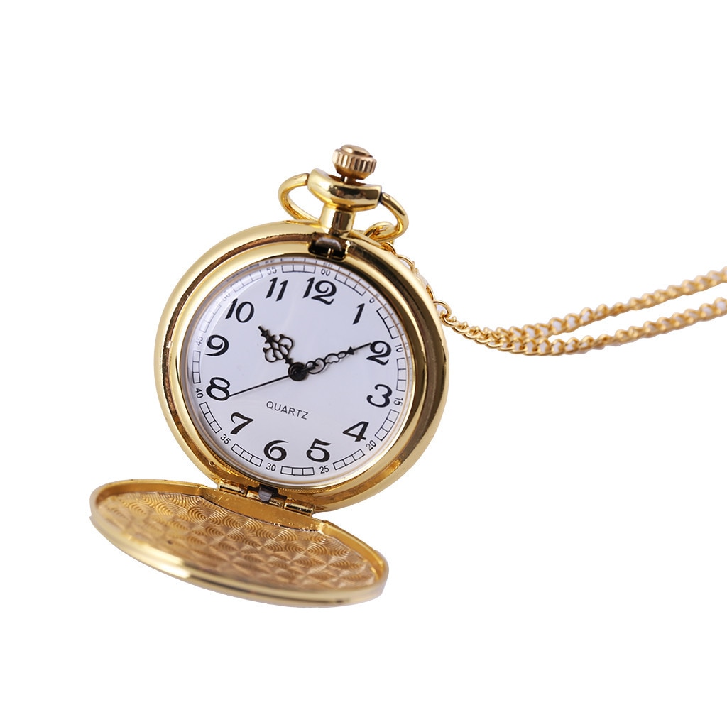 Classic Large TwoFaced Gold Pocket Watch Court Style Pocket watch man woman kid necklace clock Couple old man watcH: Default Title