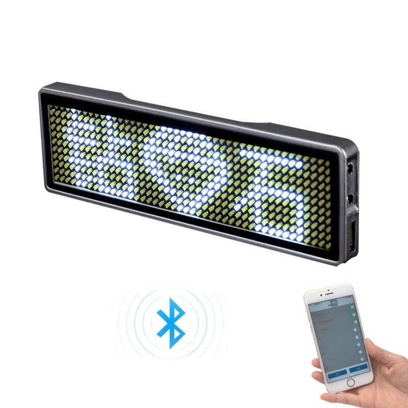 Led Badge Clip Insignia Rechargeable Bluetooth Digital Diy Scrolling Message Board Mini Display Led Name Peugeot Badge Sign Tag: Bluetooth White