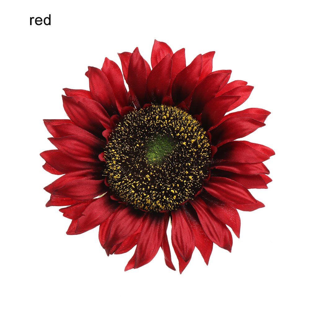 Cabeza de flores artificiales, girasol grande de seda hecho a mano para decoración de cajas de boda, guirnalda DIY, flores de floristería decorativa: Rojo