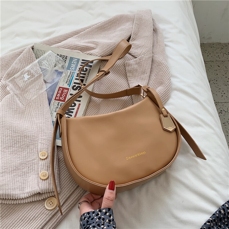 Casual Solid Color Small Crossbody Bags for Women Simple PU Leather Letter Shoulder Bag Ladies Purses and Handbags: Khaki