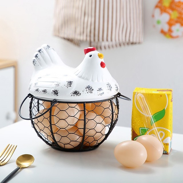 Chicken Shape Iron Egg Storage Box Household Creativite Egg Basket Egg Tray Storage Basket Fruit Container Refrigerator Storage: White
