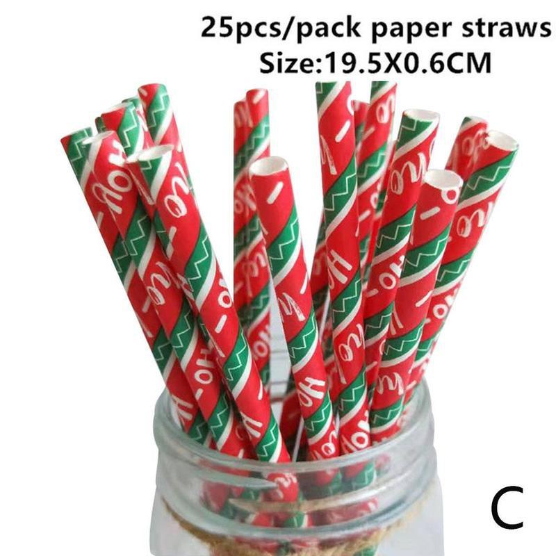 25 stücke Weihnachten Papier Strohhalme Weihnachten Baum Frohe Weihnachten Für Heimat Party Papier Neue Strohhalme Liefert Dekorationen Weihnachten Jahr I3Q1: C