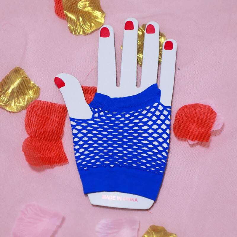 Korte mesh visnet handschoenen sexy vingerloze gothic vrijgezellenfeest punk disco dans kostuum zwarte kleur cosplay handschoenen goedkoop: Blauw