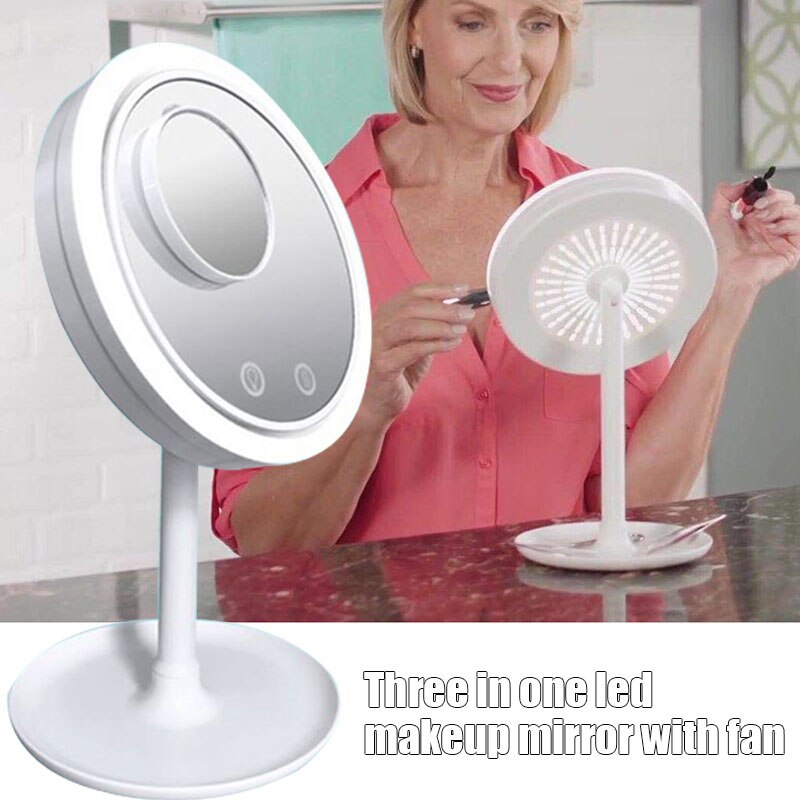 Espejo de maquillaje con iluminación de 7,9 pulgadas, espejo de aumento de tocador 5X con luces LED y cabeza de ventilador ajustable-35: Default Title
