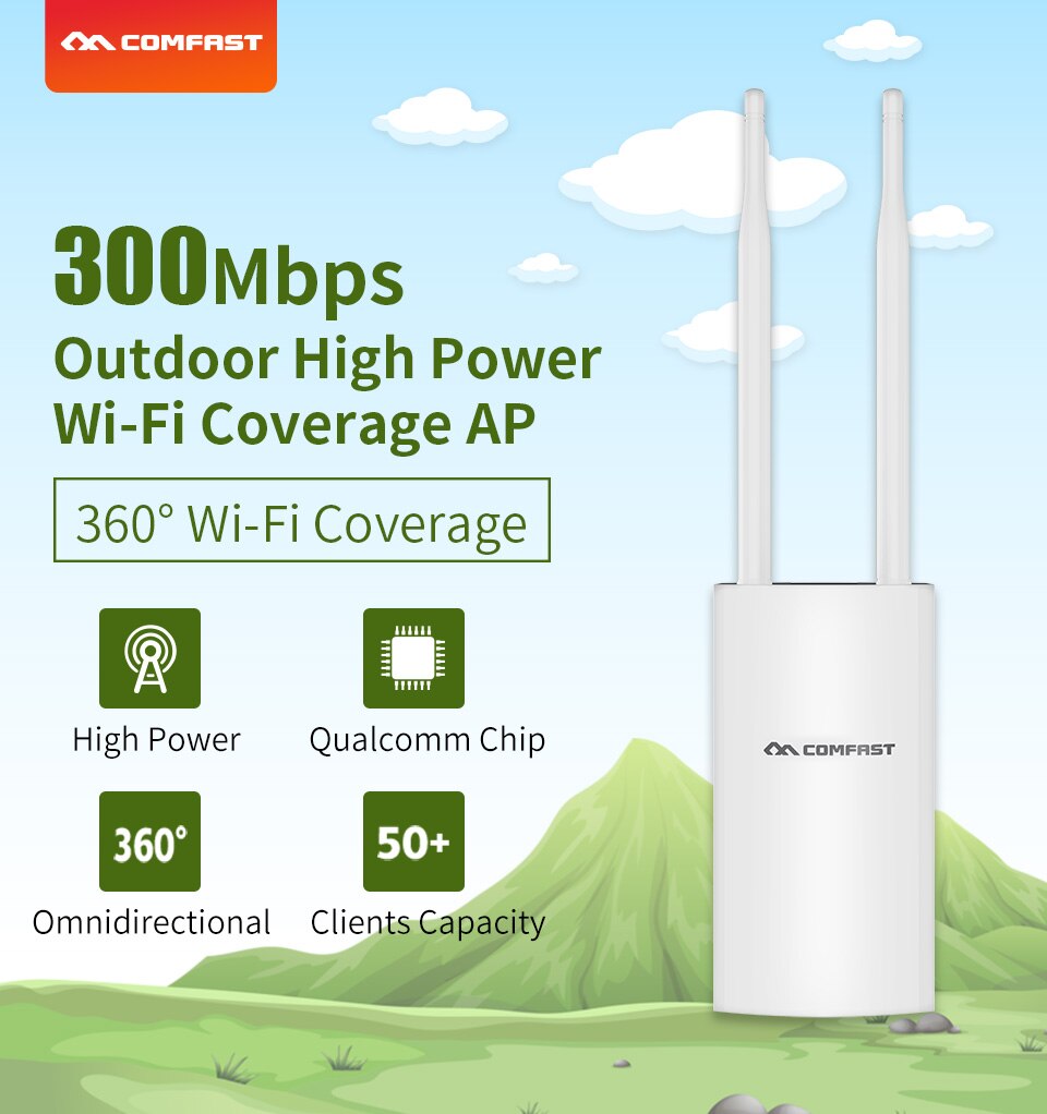 High Power 300Mbps PoE Outdoor Wifi Repeater 500mW Wireless Wi-fi Range Extender Amplifier 2.4Ghz Access Point Antenna base AP