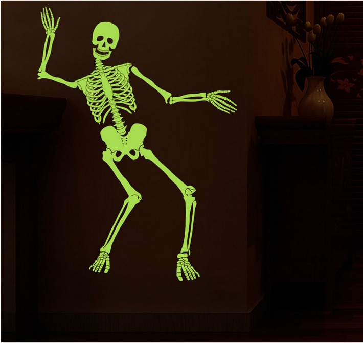 Abq9637 Nachtlampje Graceful Dance Skelet Skelet Halloween Spookhuis Bar Hoek Truc Lichtgevende Muursticker
