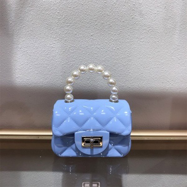 Mini bolso de gelatina con hebilla de perla para mujer, bolsa de Color sólido, portátil, a la , para verano,: blue