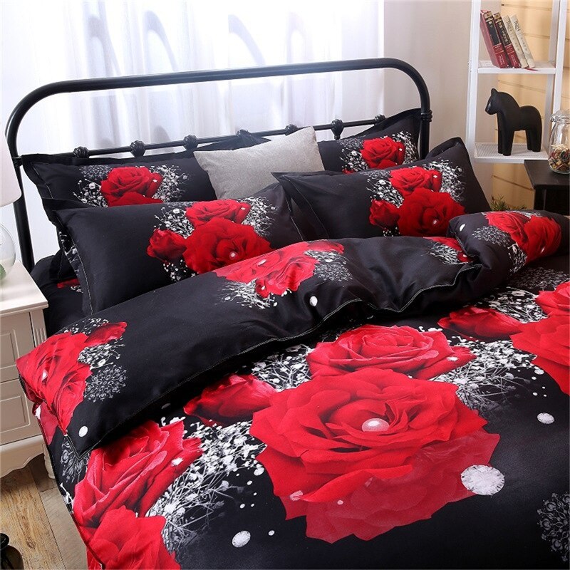 Sengetøjssæt luksus 3d rose bomuldssengetøjssæt lagen dynebetræk pudebetræk sæt king twin queen size sengetæppe