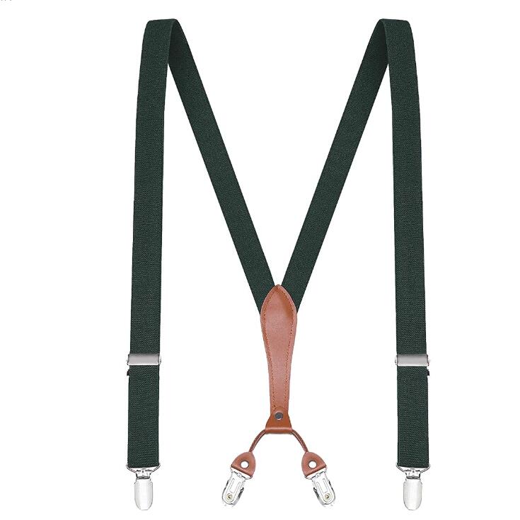 Y-Vorm 4 Clips Bretels Mannelijke Unisex Vintage Casual Lederen Bretels 2.5 Cm Breedte Voor Man Vrouw Microfiber Bretels: Hunter green