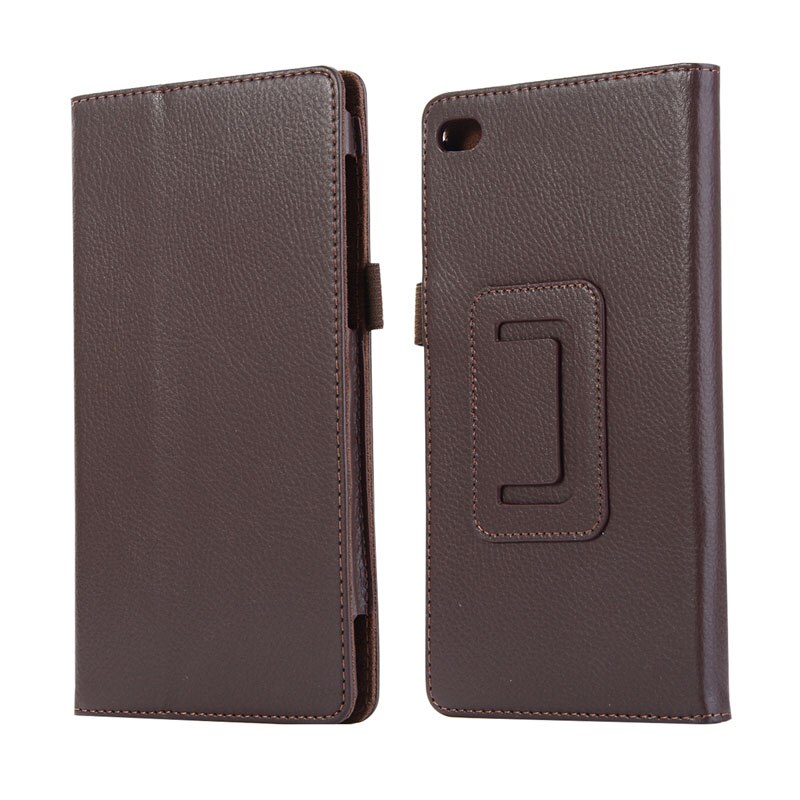Slim litchi flip stativ pu læder cover funda etui til lenovo tab 7 essential/tab 4 7 essential tb -7304f/ n/x tablet + film + pen: Brun