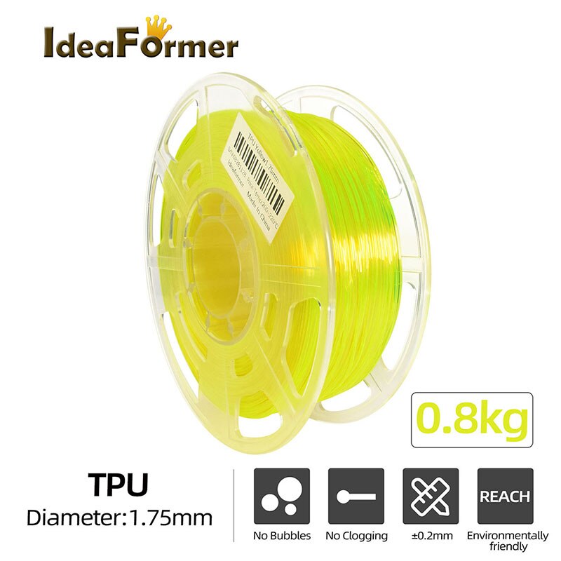 3D Printer Filament Pla + Zijde Pla Petg Hout Tpu 1Kg/2.2LBS 1.75 Mm Plastic Filament Verbruiksartikelen Geen bubble 3D Afdrukken Materiaal: TPU Yellow 0.8KG