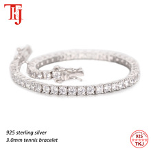 TKJ 925 Sterling Silver Cubic Zirconia Bracelet Round 3mm Tennis Bracelets Pulseras Bracelet Women Jewelry Girl Friend