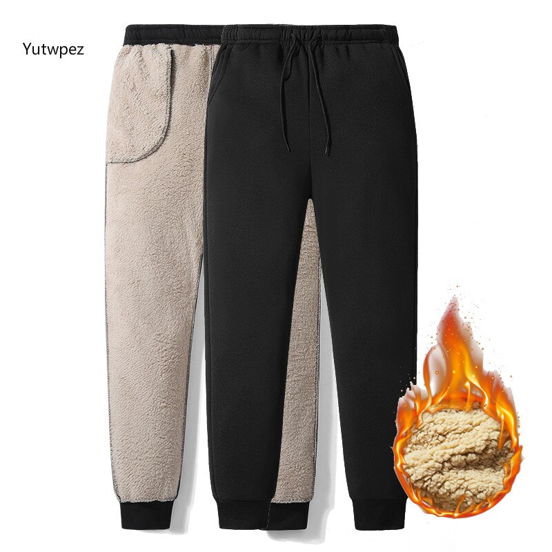 Tjocka träningsbyxor vinter herr plus sammet vadderade byxor smal stor storlek varma byxor solid trend sport jogging m -5xl, za