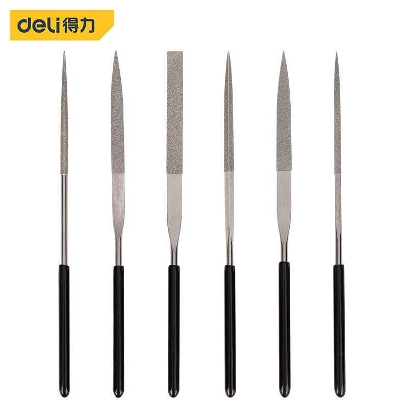 Deli 6 Pcs Set Plastic Dipped Handle Diamond Assorted File High Hardness Wear Resistant and Durable Household Woodworking Tool