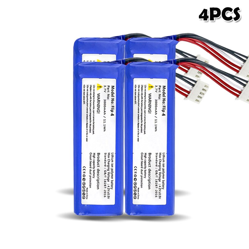 Batería de polímero de litio de repuesto, GSP872693 01, 3,7 V, 3000mAh/11,1 Wh para JBL Flip 4 Flip4 Edición especial, altavoz inalámbrico por bluetooth: 4PCS