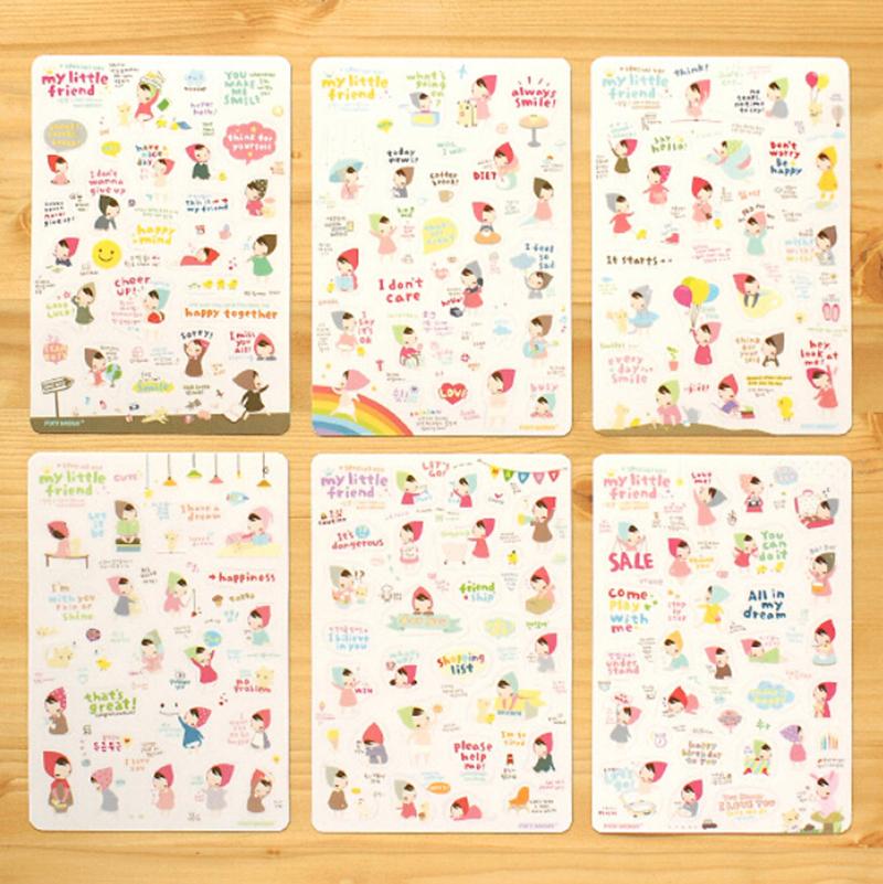 6 Pcs/lot Cute Cartoon Print Mobile phone Decorative Stickers Message Phone Decor Scrapbook Paper Sticker