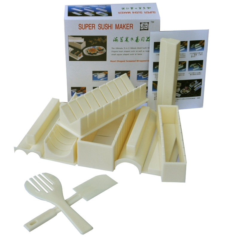 10Pcs/Set DIY Sushi Making Kit Roll Sushi Maker Rice Roll Mold Kitchen Sushi Tools Japanese Sushi Cooking Tools Kitchen Tools: 10-piece set