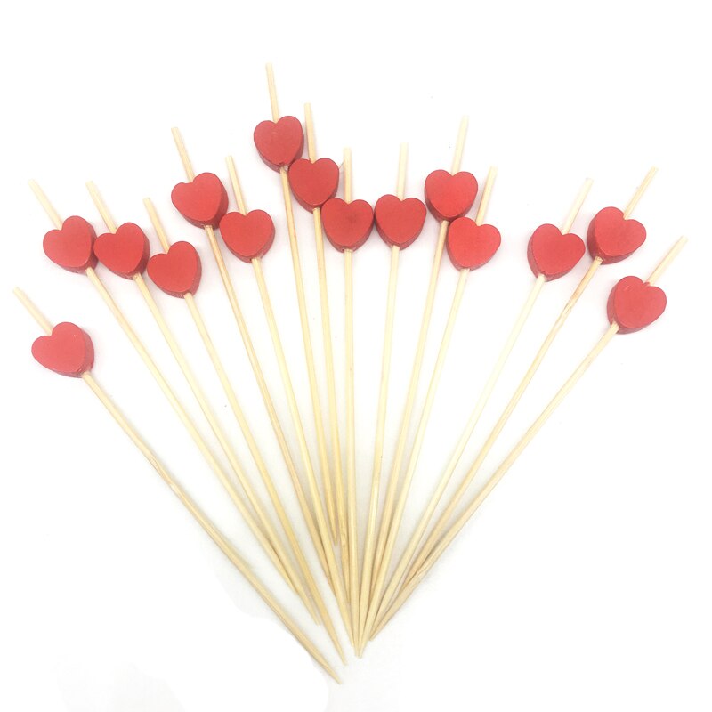 100 stk 12cm flamingo hjerte perle bambus plukke buffet cupcake frukt gaffel fest dessert salat pinne cocktail spyd til bryllup: Rødt hjerte