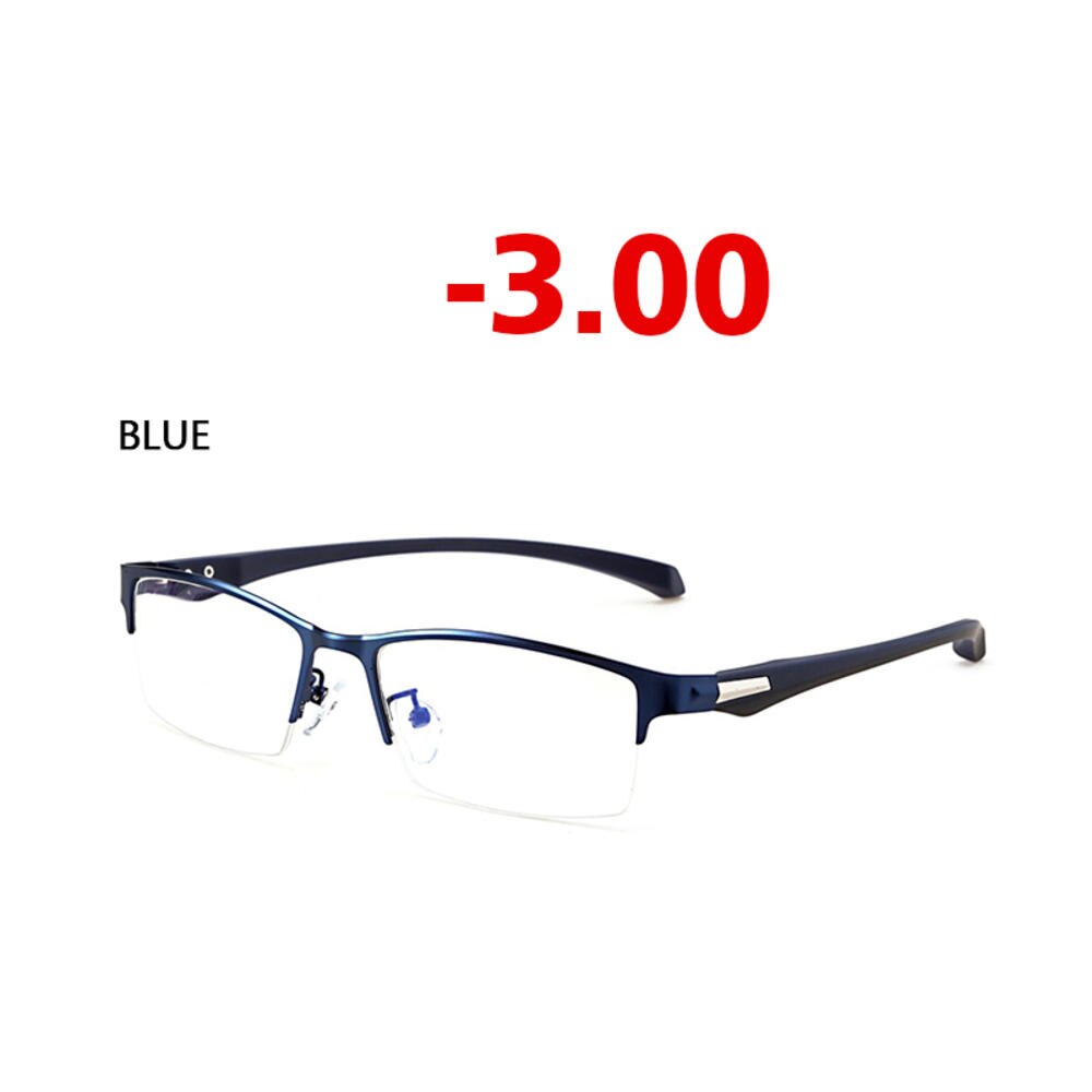 Anti-blue Light Myopia Glasses Optical Men's Student Finished Myopia Glasses Prescription Glasses Frame Half-frame -1.0 -4.0: Blue Myopia-300