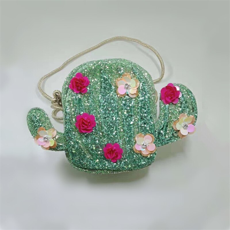 Creatieve Groene Cactus Plant Schoudertassen Mode Pailletten Bloem Mini Bloem Crossbody Zakken Mobiele Telefoon Portemonnee