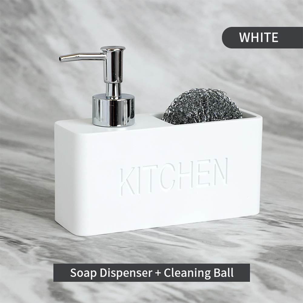 Distributeur de savon pour plat de cuisine, boîte de rangement, ensemble de bouteilles rechargeables pour liquide de comptoir avec porte-éponge de nettoyage
