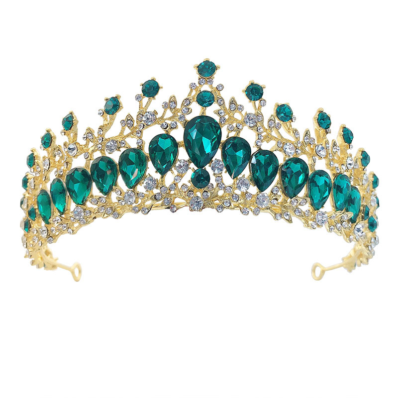 Set di gioielli da sposa in cristallo barocco oro verde rosso blu Set di gioielli da sposa con strass diadema corona orecchini girocollo Set di gioielli da sposa Dubai: 1Pcs Green Crown