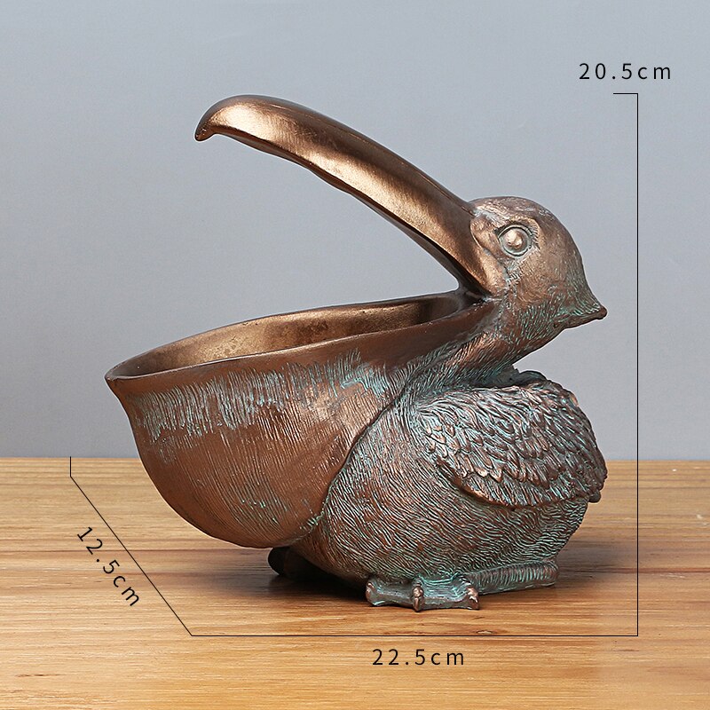 Zachte Decoratie De Pelikaan Standbeeld Deur Sleutel Veranda Wijn Kast Opbergdoos Thuis Toekan Hars Sculptuur Vogel Art Ornament: Antique Copper