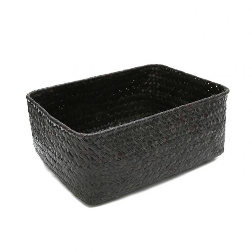 Handmade Weaving Fruit Basket Storage Rattan Cosmetics Cloth Vegetables Fruit Sundries Decoration Tea Basket Picnic Tools: Black L