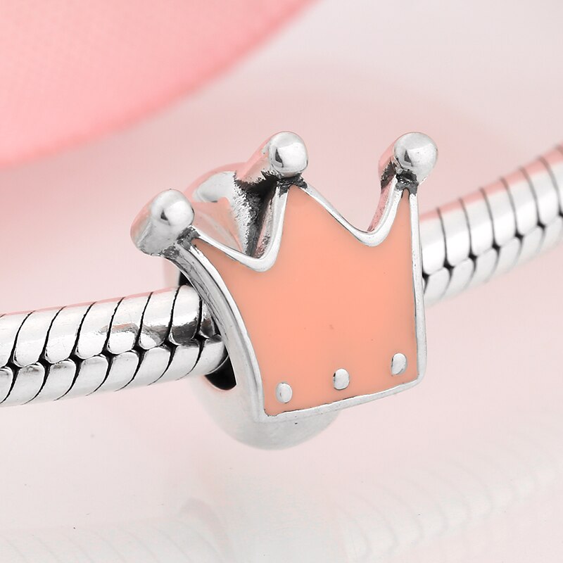 925 Sterling Silver Pink Crown Spacer Stopper Beads Fit Original European Charms Bracelet women Accessories Jewelry