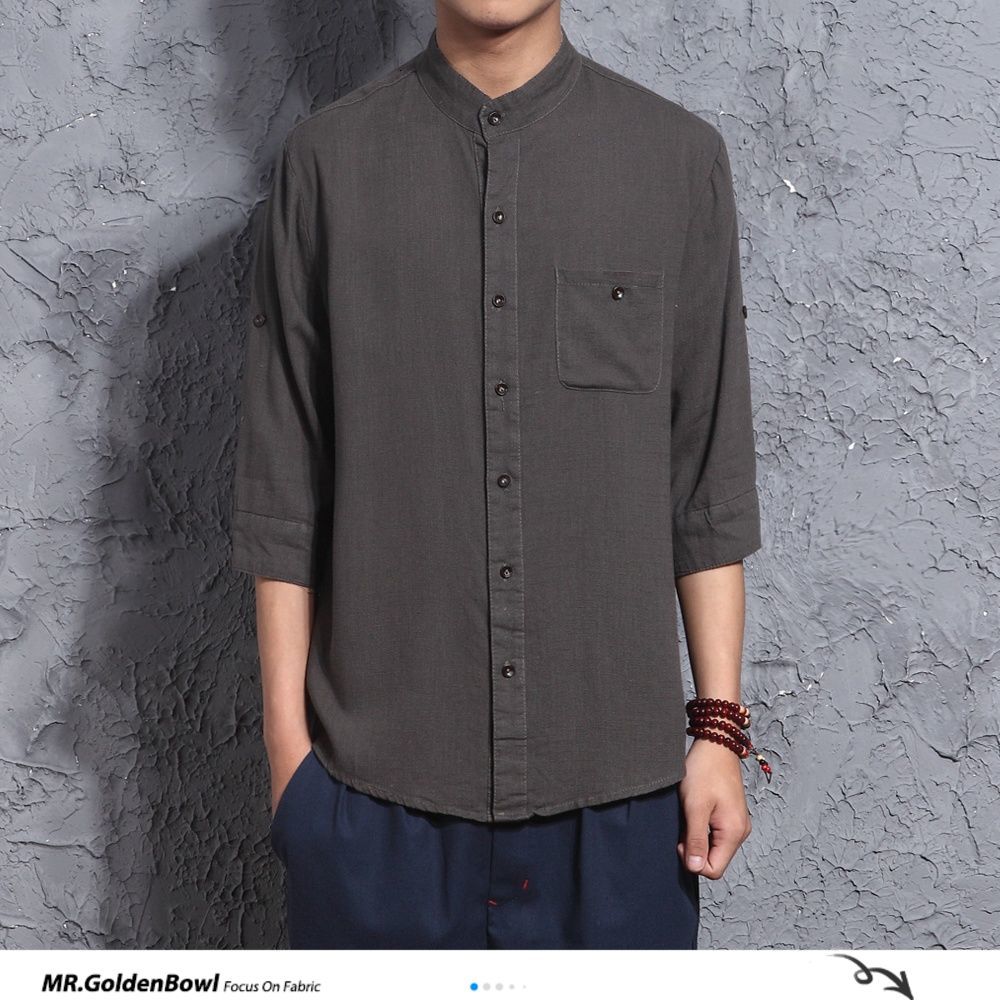 MrGoldenBowl, camisas de algodón y lino de Color liso para hombre, camisas de hombre coreanas de talla grande, blusa de botón informal para hombre, camisas japonesas, Tops 5XL
