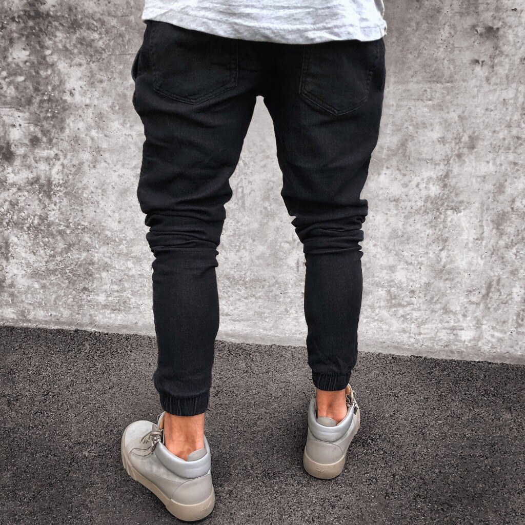 Neue männer Zerrissene Dünne Radfahrer Jeans Zerstört Ausgefranste schlank passen Denim Männlichen Streetwear Hiphop hosen