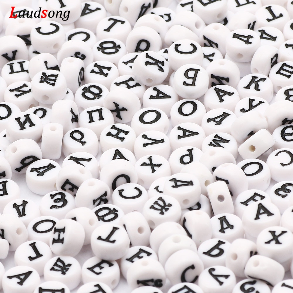7mm blanc mélangé russie lettre acrylique perles rondes plat Alphabet perles pour la fabrication de bijoux à la main Bracelet à bricoler soi-même collier