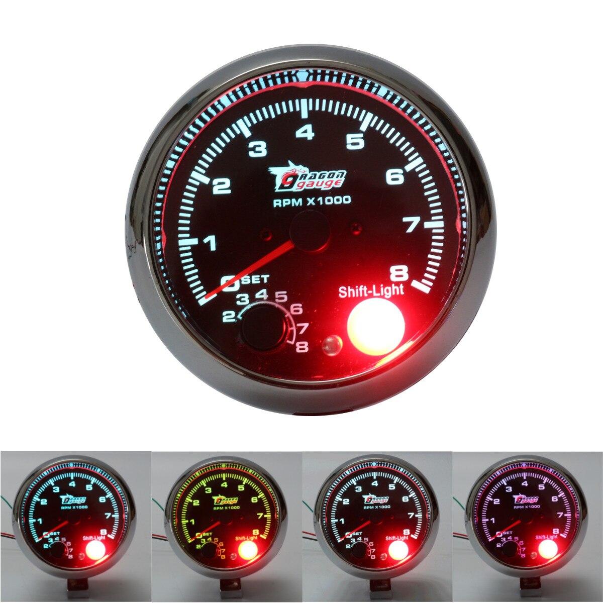 KIMISS 5in Pointer Toerenteller, 12V Auto Toerenteller ABS Tacho Gauge met LED Shift Light 7 Kleurendisplay 11 RPM voor 4 6 8 Cilinder Voertuigen