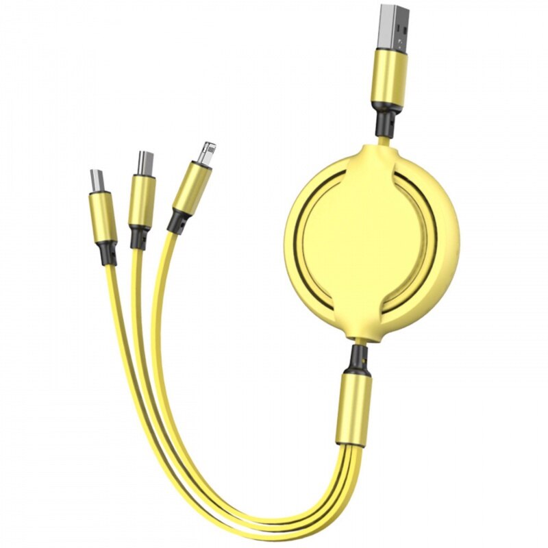 Retractable usb charge cable for iPhone11 Pro Max XR Xs 6 7 8 soft liquid silicone type c cable for samsungS10 huaweioppo vivo: Yellow