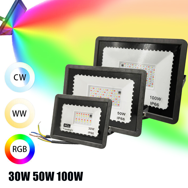 10w/30w/50w/100w rgb led-projektør vandtæt  ip65 udendørs farveskiftende spotlights til udendørs havefest sceneopbygning