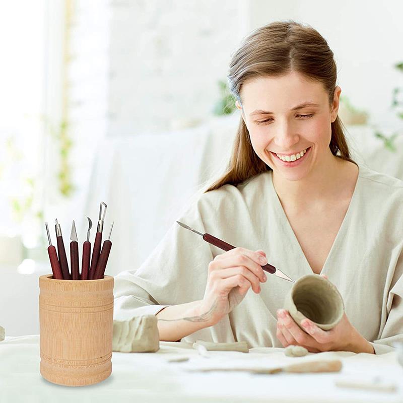 6pcs DIY Pottery Clay Tools Wooden Handle Pottery Carving Tool For Pottery Sculpture Ceramic Clay Trimming Cutting Kit