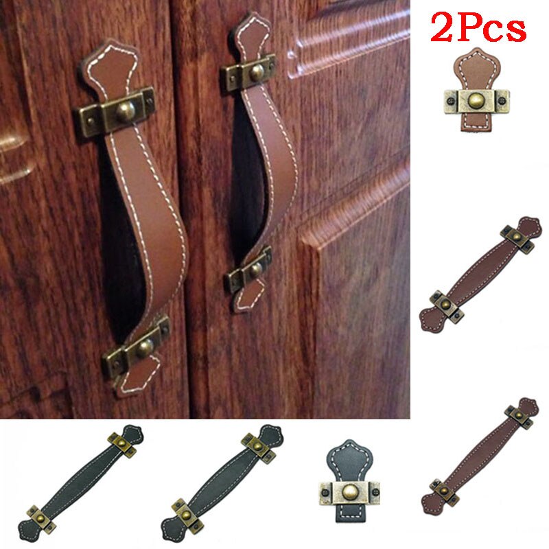 2 Stuks Vintage Lederen Handvat En Knoppen Deur Riem Pull Handvat Voor Meubels Kast Lade Handtassen Bagage Koffer Accessoires