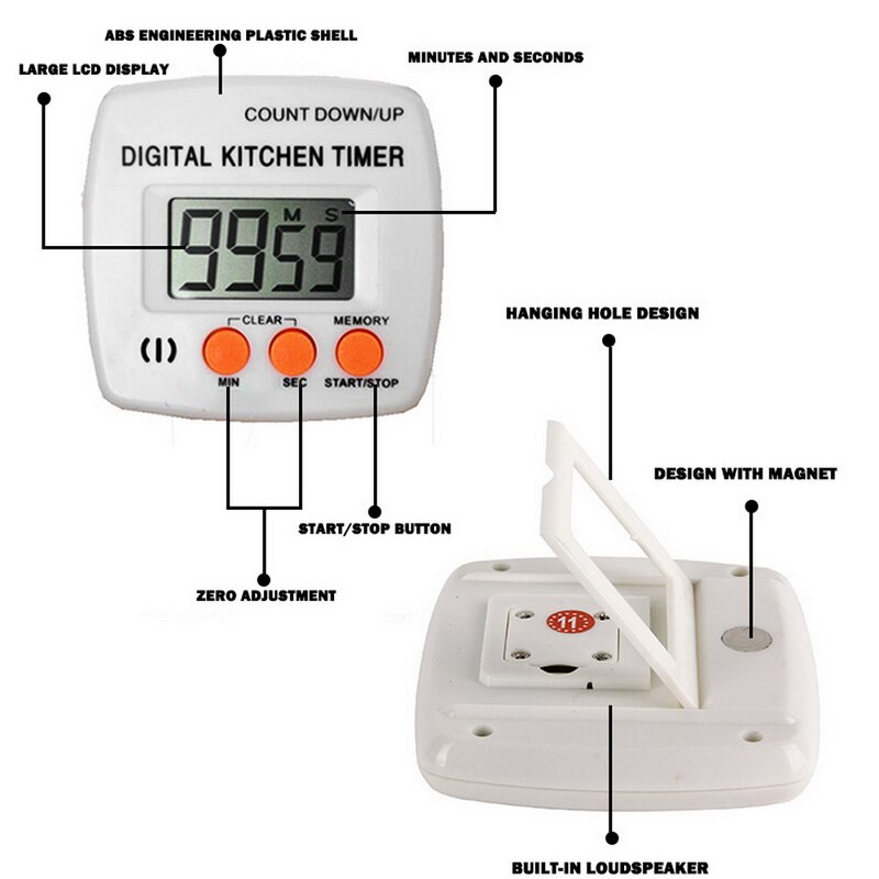 Digital Timer Down and Loud Alarm Kitchen Cooking Timer