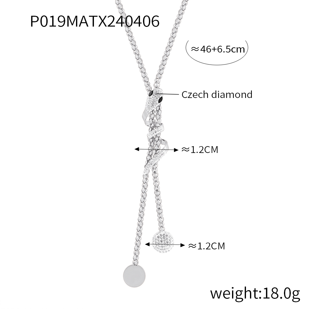 Nivora Stainless Steel Rhinestone Pendant Neck Choker Long Sweater Necklace For Women Gold Plated Jewelry طقم مجوهرات: Imitation Rhodium Plated